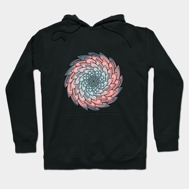 Gradiently Colored Floral Spiral Mandala Line Art Hoodie by Print Art Station